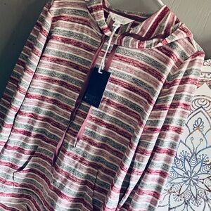 Red and Gray Striped Hoodie